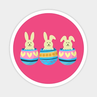 Three Easter Smiling Bunnies in Colorful Eggs Magnet